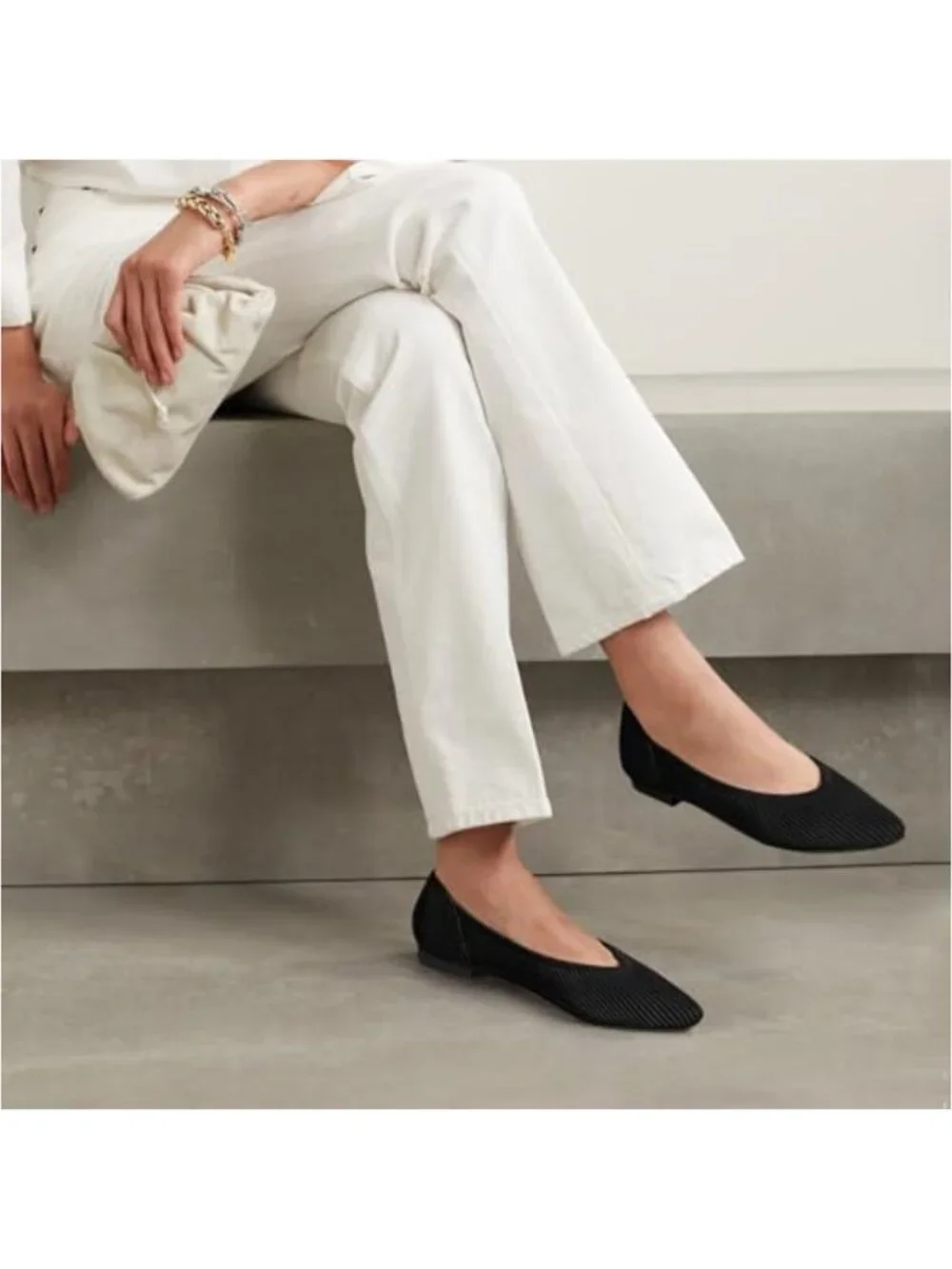 Women's Knit Ballet Flats Pointed Toe Slip On Memory Foam Comfortable Dressy - Picture 5 of 6